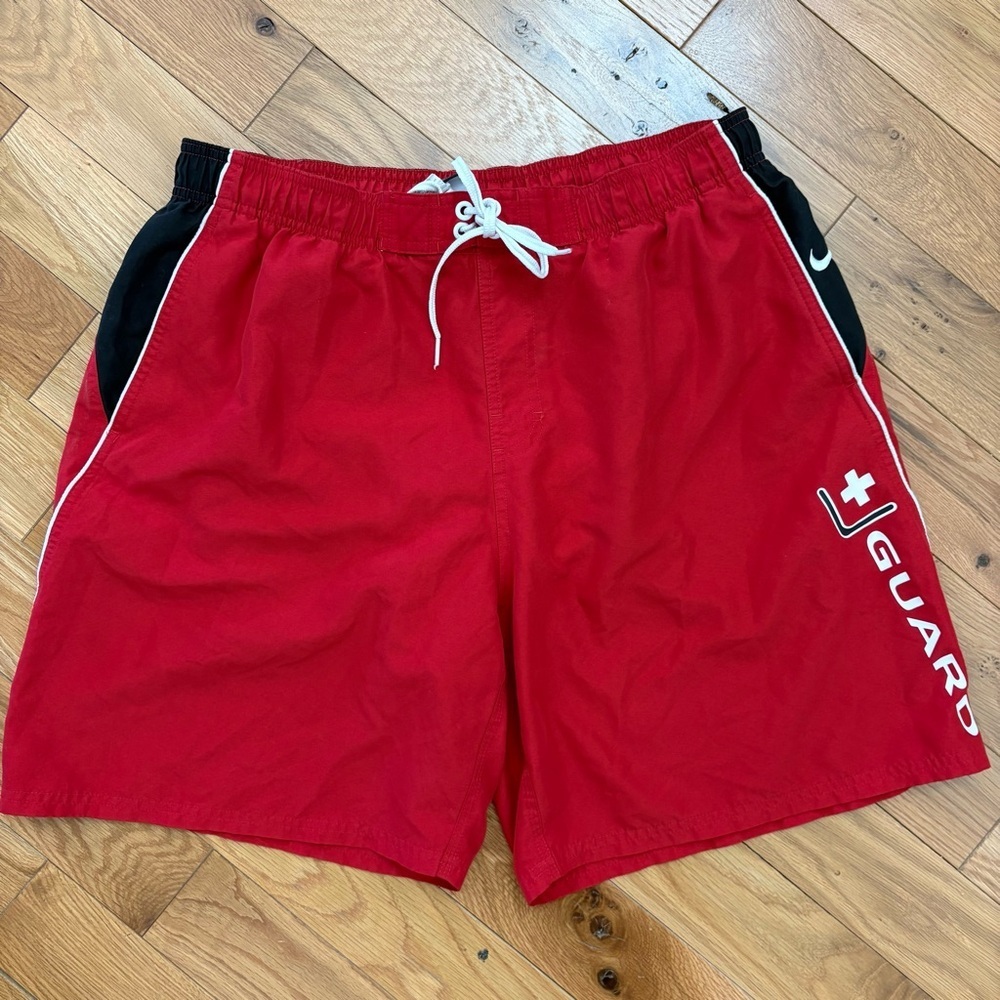 Nike Lifeguard Red Black Swim Trunks Size XL